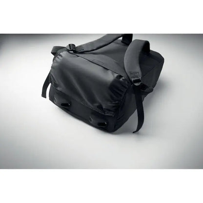 Troler rucsac 480d rpet negru din nailon cu bretele reglabile si cusaturi rezistente vazut din spate