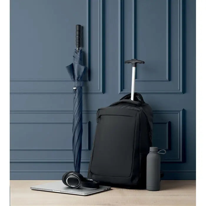 Troler rucsac negru 480d rpet cu design minimalist si cusaturi subtile din material reciclat