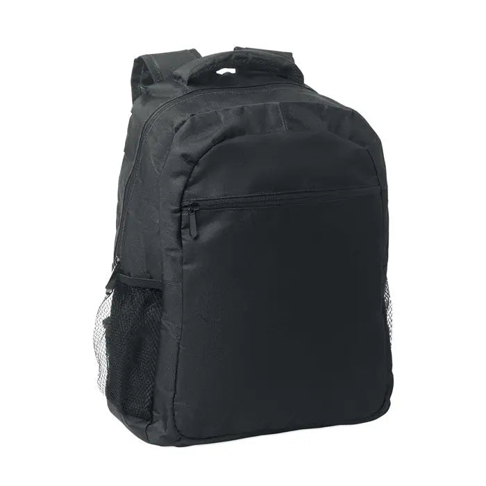 Troler rucsac negru din nylon 600d rpet cu buzunare laterale din plasa si compartiment frontal cu fermoar