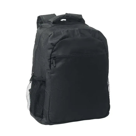 Troler rucsac negru din nylon 600d rpet cu buzunare laterale din plasa si compartiment frontal cu fermoar