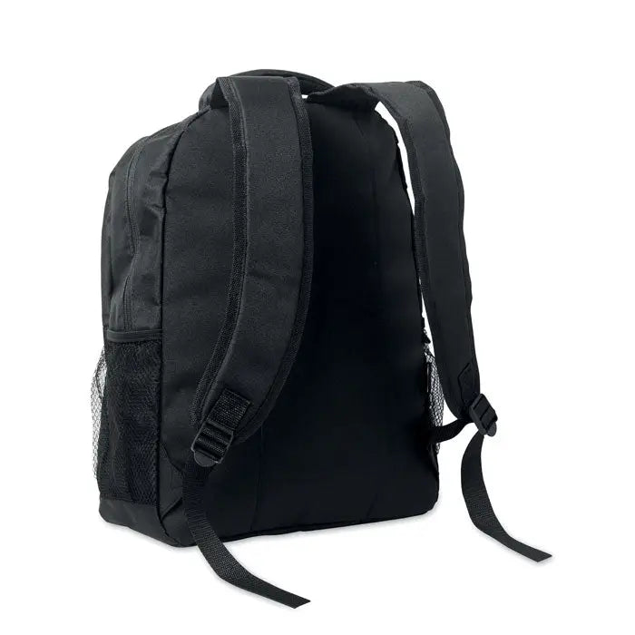 Rucsac troler negru din nylon 600d rpet cu buzunare laterale din plasa si bretele reglabile