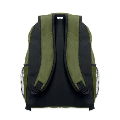 Troler rucsac olive green și negru cu buzunare laterale din plasă din material 600d rpet