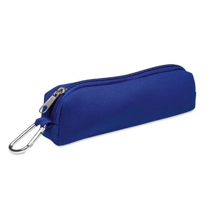 Trusa de creion royal blue din nylon cu fermoar argintiu si carabiniera pentru organizare eficienta