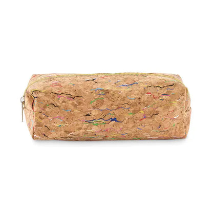Trusa de pluta colorata dreptunghiulara maro deschis cu pete colorate si fermoar auriu pentru creioane
