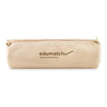 Trusa din bumbac 320 grm beige cu fermoar si logo edumatch network marketing imprimat maro inchis