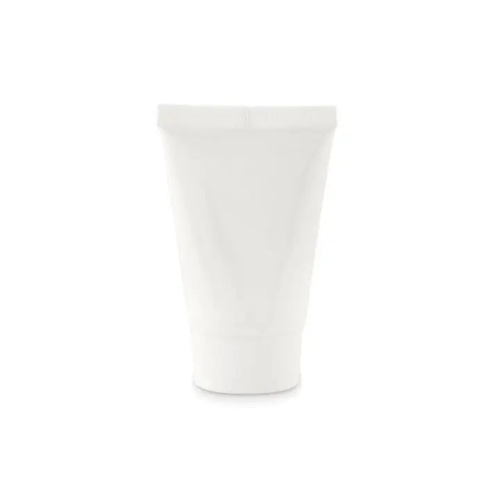 Tub alb de plastic mat de 45 ml cu capac ușor conic pentru loțiune de protecție solară