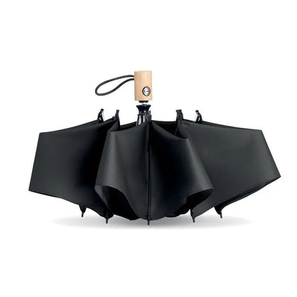 Umbrelă neagră de 23 inch cu mâner de lemn și canopy din 190t rpet pentru protecție împotriva ploii