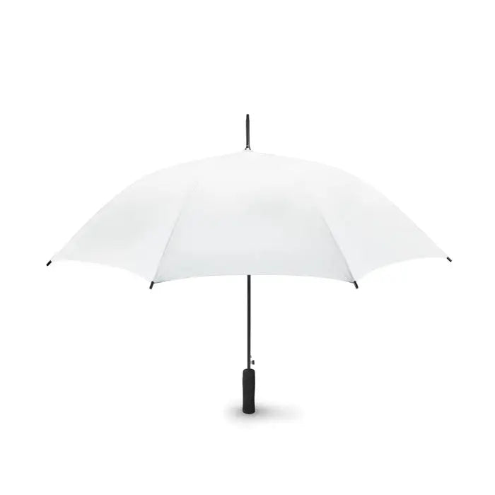 Umbrela de 23 inch alba cu mâner și ax negru pentru protecție la ploaie și soare