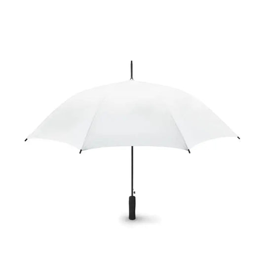 Umbrela de 23 inch alba cu mâner și ax negru pentru protecție la ploaie și soare