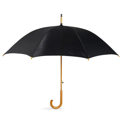 Umbrelă de 23 inch neagră cu mâner și ax din lemn auriu pentru protecție elegantă la ploaie