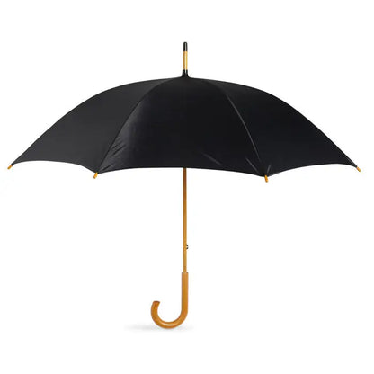 Umbrela de 23 inch neagra cu maner si ax din lemn auriu ton