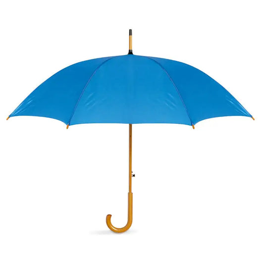 Umbrelă de 23 inch albastru vibrant cu mâner din lemn lustruit și grip curbat pentru utilizare confortabilă