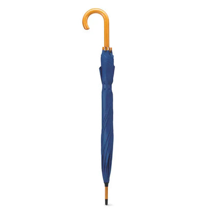 Umbrela de 23 inch albastru navy cu mâner curbat auriu și accente aurii la vârf