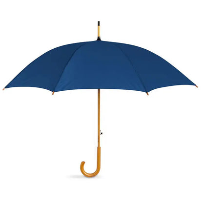 Umbrela de 23 inch navy albastru cu mâner din lemn deschis și grip curbat pentru protecție la ploaie