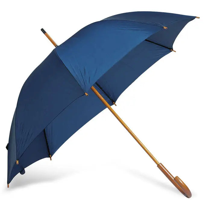 Umbrelă de 23 inch navy albastră cu mâner și tija din lemn lustruit