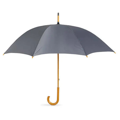Umbrelă de 23 inch cu mâner curbat din lemn lacuit și pânză gri închis elegantă