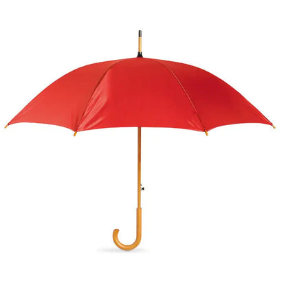 Umbrelă de 23 inch roșie vibrantă cu mâner și ax din lemn lustruit