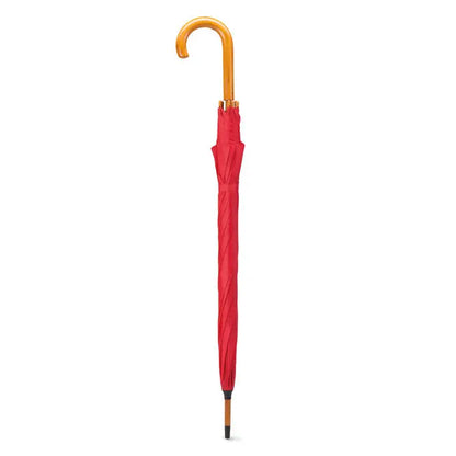 Umbrela de 23 inch cu mâner curbat din lemn și vârf asortat, culoare roșie vibrantă