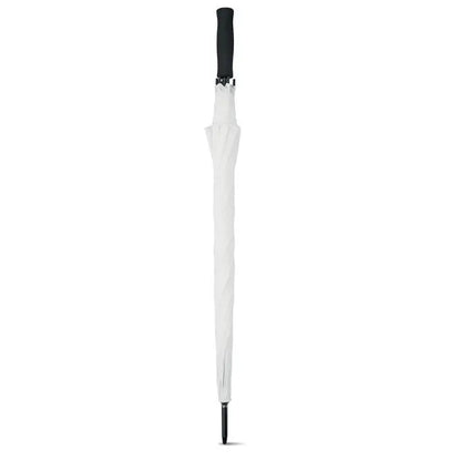 Umbrela de golf albă de 27 inch cu mâner și vârf negru ideală pentru protecție la plajă și golf