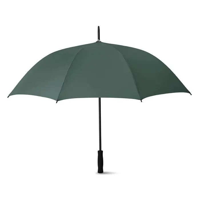 Umbrela de 27 inch cu maner si ax negru si material verde inchis lucios la exterior