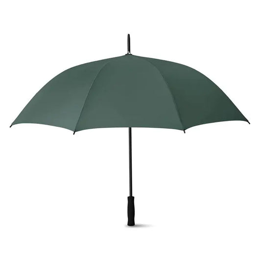 Umbrela de 27 inch cu maner si ax negru si material verde inchis lucios la exterior