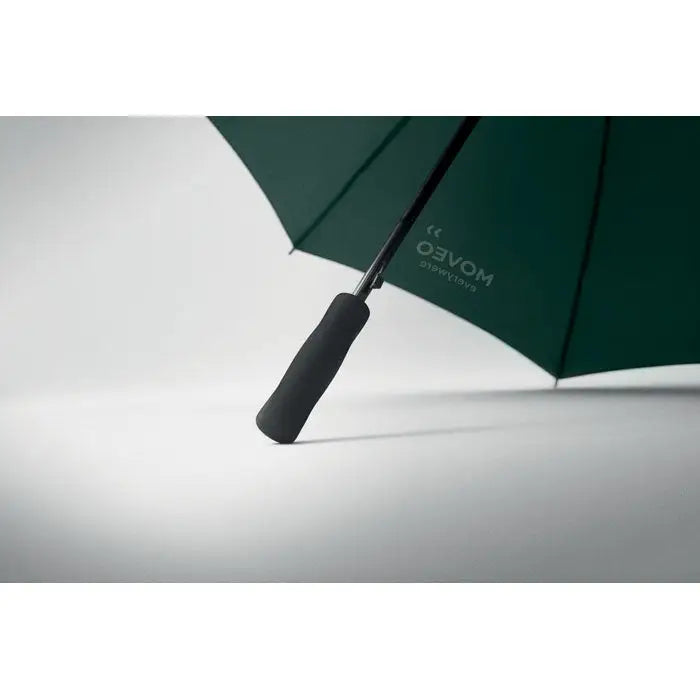 Umbrela de 27 inch verde închis cu mânere negru și branding argintiu pe ax din metal