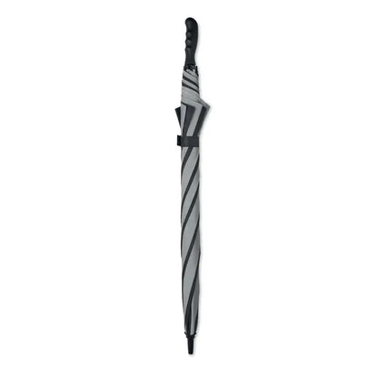 Umbrelă de 30 inch cu 4 panouri închise cu dungi diagonale gri și negre pe material textil modern
