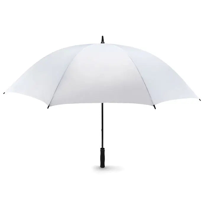 Umbrelă de 30 inch albă de golf cu mâner și tijă neagră pentru protecție la soare și ploaie