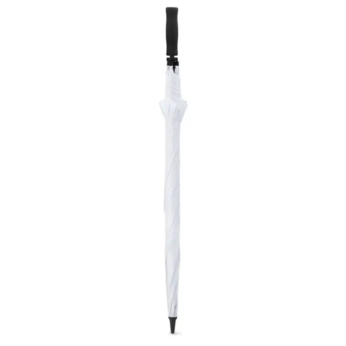 Umbrelă de golf albă de 30 inch cu mâner și vârf negru, design modern și elegant
