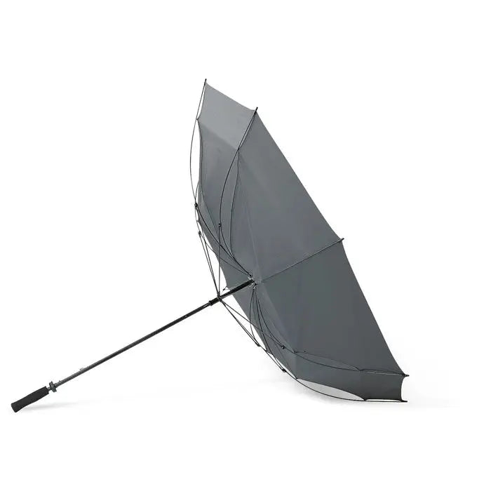 Umbrela de 30 inch gri închis cu mâner negru și ax subțire, elegantă și ușor de folosit