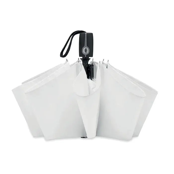 Umbrelă de lux albă pliabilă rezistentă la vânt de 21 inch cu mâner și prindere negre