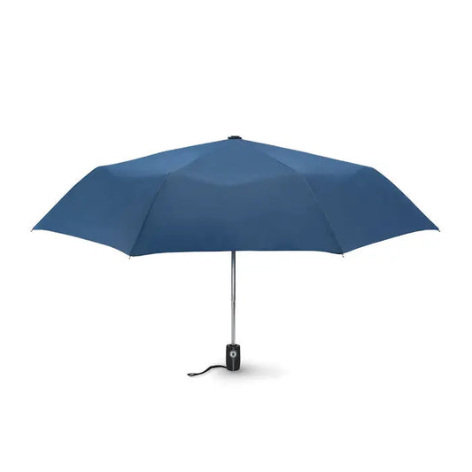 Un umbrela de lux rezistenta la vant de 21 inch, compacta, navy blue cu ax argintiu si maner negru