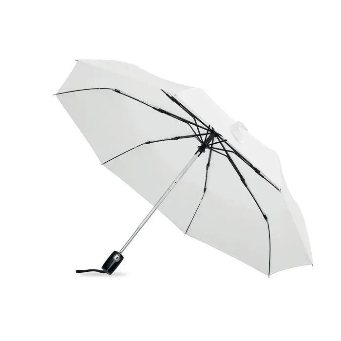 Umbrelă de lux rezistentă la vânt de 21 inch albă, pliabilă, minimalistă, cu cupolă transparentă și tijă neagră robustă
