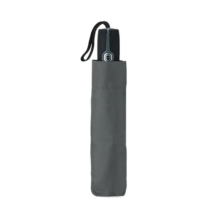 Umbrela de lux rezistenta la vant de 21 inch, compacta, neagra cu finisaj mat si logo argintiu subtil pe maner