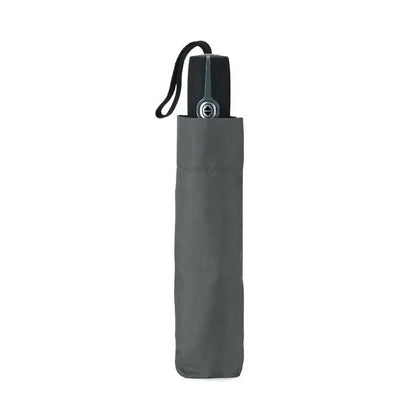 Umbrela de lux rezistenta la vant de 21 inch, compacta, neagra cu finisaj mat si logo argintiu subtil pe maner