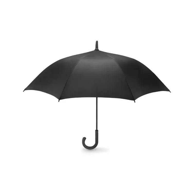 Umbrelă de lux rezistentă la vânt de 23 inchi cu mâner curbat și canopy negru din material neted