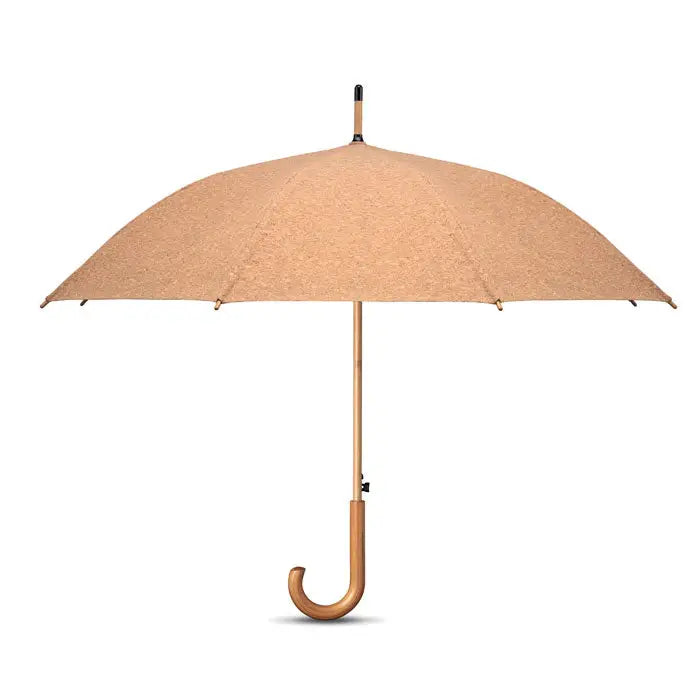 Umbrela de pluta de 25 inch bej cu textura de plută și mâner curbat din lemn deschis