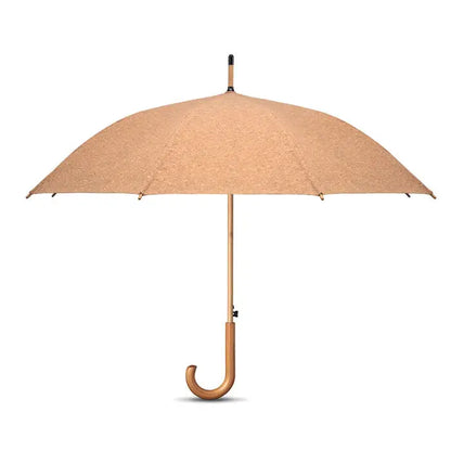 Umbrela de pluta de 25 inch bej cu textura de plută și mâner curbat din lemn deschis