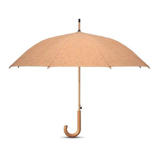 Umbrela de pluta de 25 inch bej cu textura de plută și mâner curbat din lemn deschis