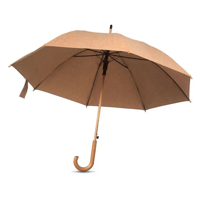Umbrela de pluta de 25 inch cu maner de lemn si carlig curbat, copertina texturata si nuanta crem