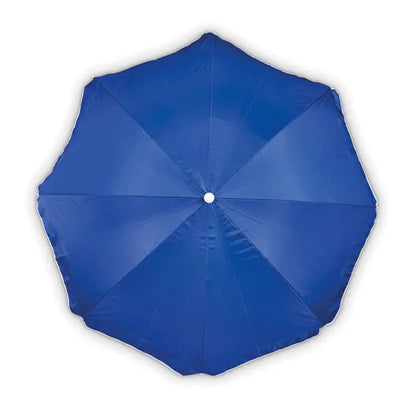 Umbrela de soare portabila albastru regal cu copertina lucioasa din material textil si centru alb robust