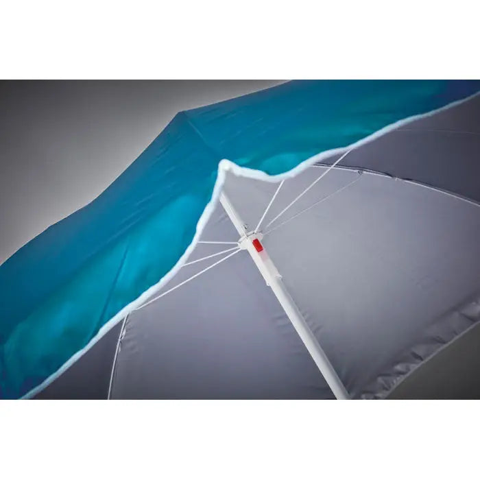 Umbrelă de soare portabilă două tonuri cu cupolă teal vibrantă și partea inferioară gri cu margine albă