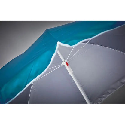 Umbrelă de soare portabilă două tonuri cu cupolă teal vibrantă și partea inferioară gri cu margine albă