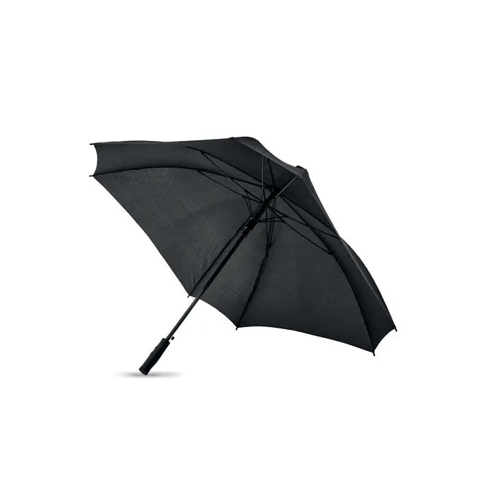 Umbrela patrata neagra cu copertina texturata si maner rezistent, potrivita pentru vant puternic