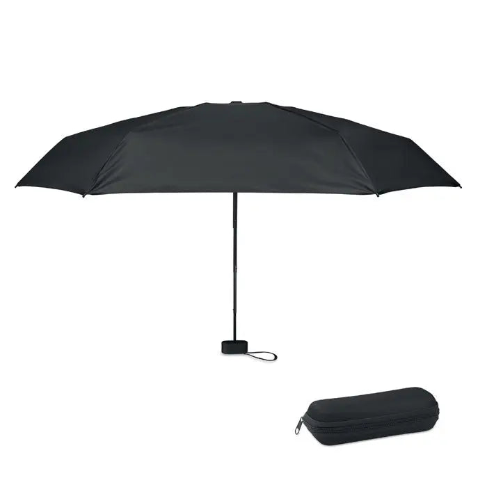Umbrela pliabila de 19 inch neagra compacta cu design minimalist si husa de transport neagra inclusa