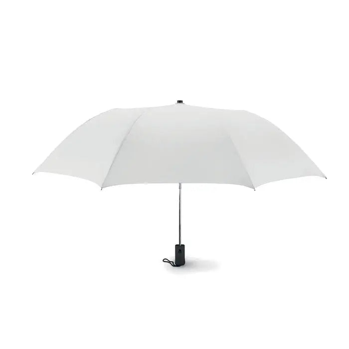 Ombrelă pliabilă de 21 inch albă cu mâner și ax negru elegant compactă și ușor de transportat