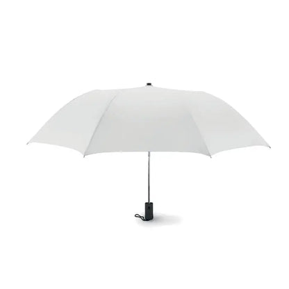 Ombrelă pliabilă de 21 inch albă cu mâner și ax negru elegant compactă și ușor de transportat