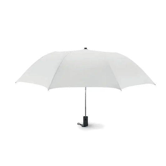 Ombrelă pliabilă de 21 inch albă cu mâner și ax negru elegant compactă și ușor de transportat