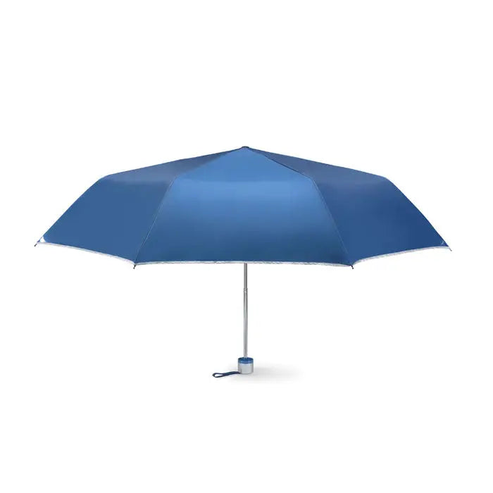 Umbrelă pliabilă de 21 inch albastră cu tija și mâner argintii compactă și rezistentă