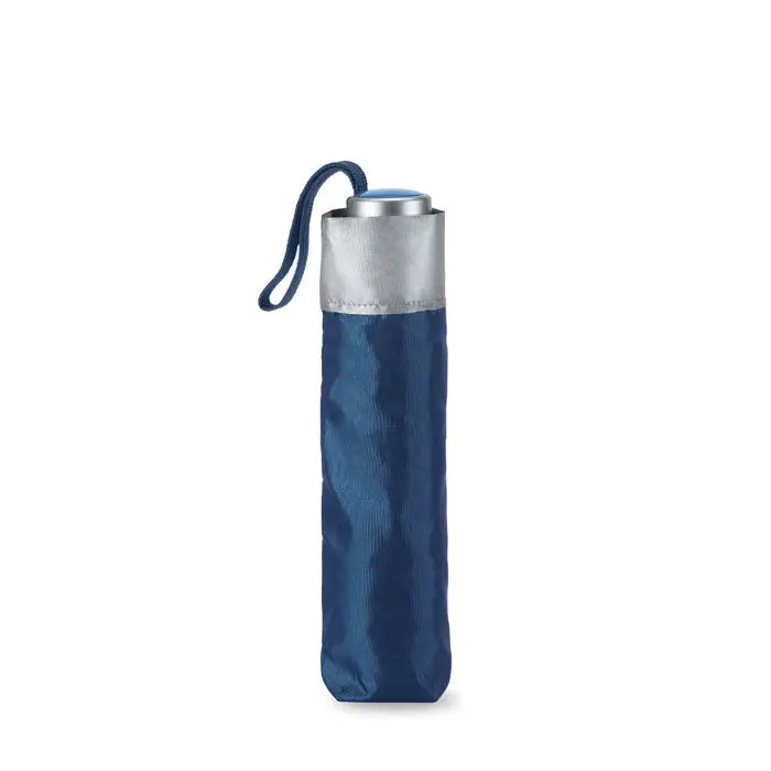 Umbrela pliabila de 21 inch compacta, navy blue cu varf metalic argintiu si maner in forma de bucla